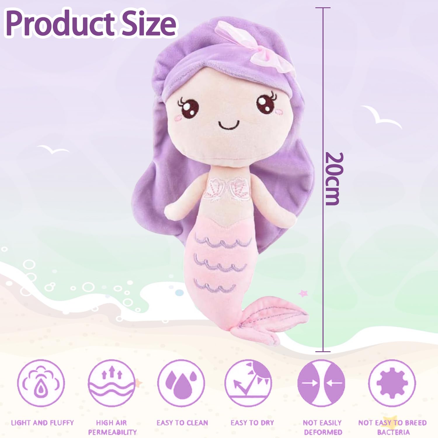 WELLXUNK Meerjungfrau Plüsch Spielzeug, Meerjungfrau Soft Toys, Meerjungfrau Plüschtier, Meerjungfrau Kuscheltier, Meerjungfrau Plushies, Kawaii Plüsch Puppe Meerjungfrau Geschenke für Mädchen