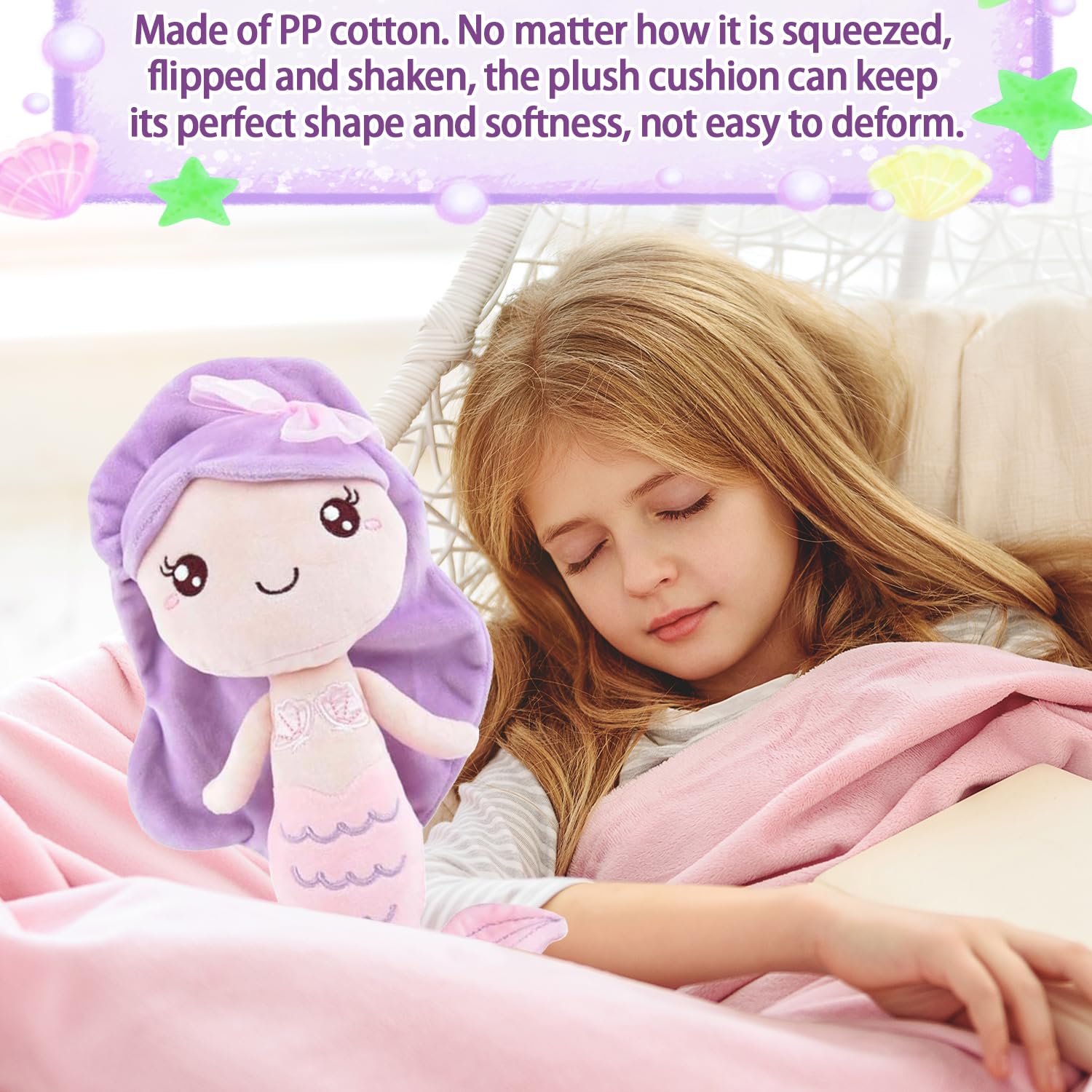 WELLXUNK Meerjungfrau Plüsch Spielzeug, Meerjungfrau Soft Toys, Meerjungfrau Plüschtier, Meerjungfrau Kuscheltier, Meerjungfrau Plushies, Kawaii Plüsch Puppe Meerjungfrau Geschenke für Mädchen