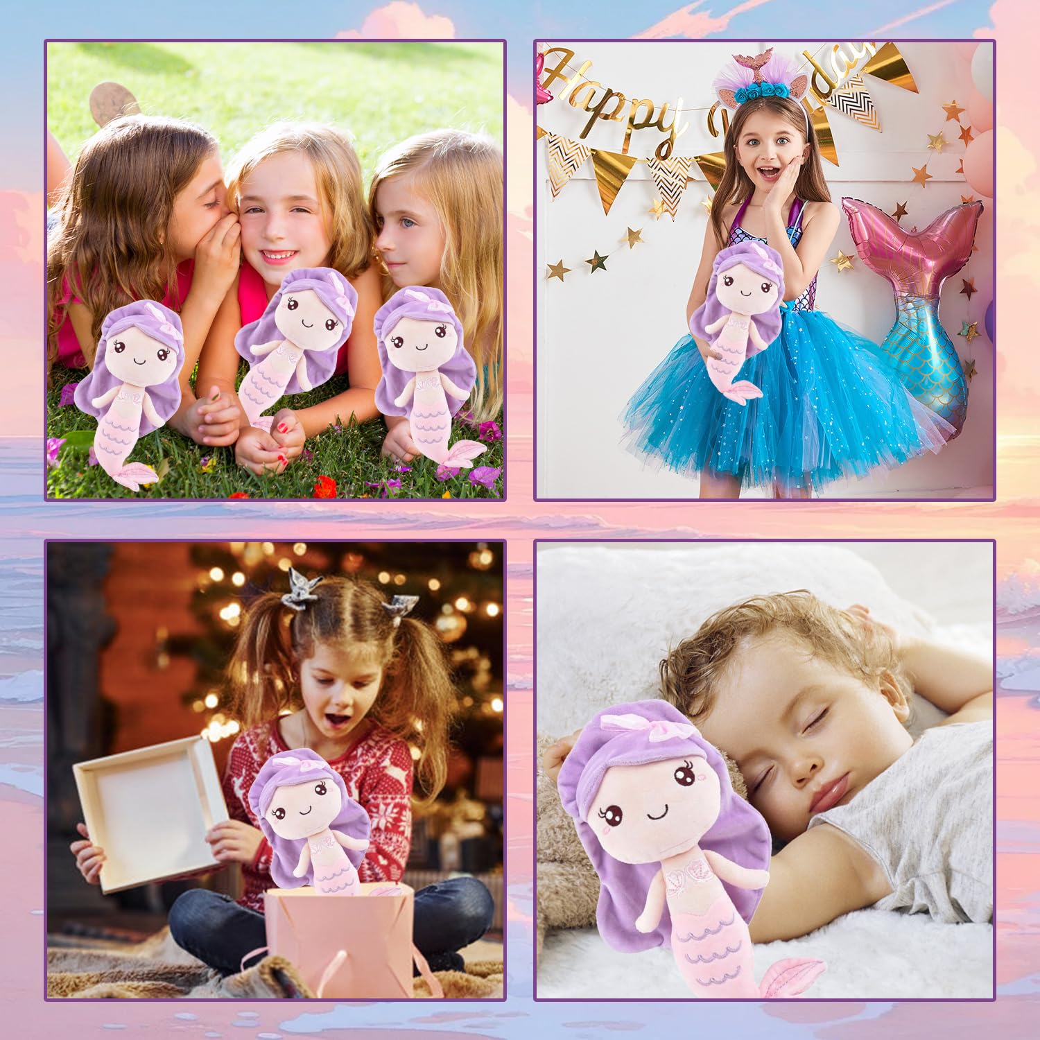 WELLXUNK Meerjungfrau Plüsch Spielzeug, Meerjungfrau Soft Toys, Meerjungfrau Plüschtier, Meerjungfrau Kuscheltier, Meerjungfrau Plushies, Kawaii Plüsch Puppe Meerjungfrau Geschenke für Mädchen