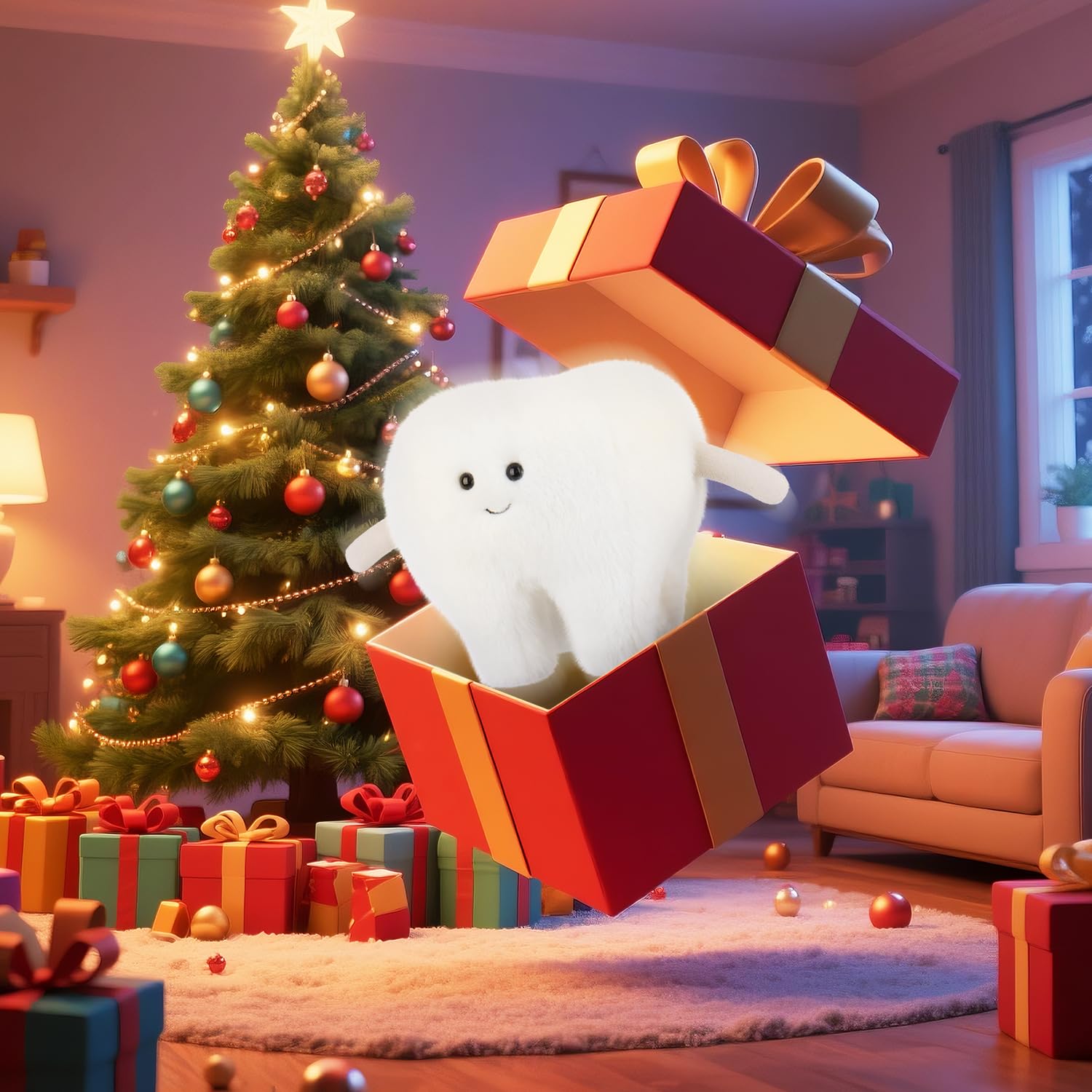 Apricot Lamb Zähne Plüschtiere für Kinder, weiche niedliche Kuscheltier für Baby Mädchen und Jungen, Flauschige Zähne Weiß 15 cm