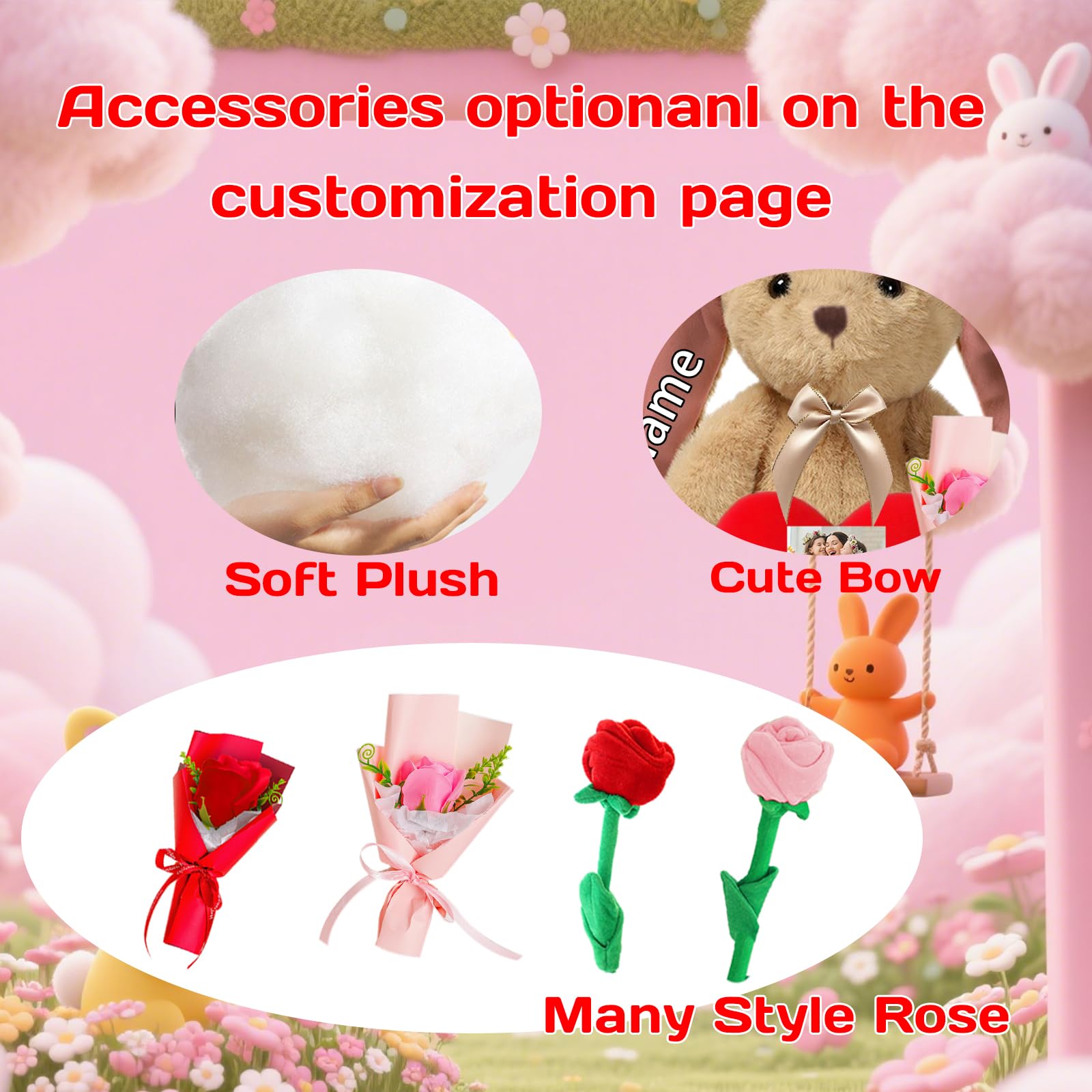 DRAJOIN Personalisiertes Plüsch Häschen mit Herz, Personalisiertes Plüsch Häschen mit Foto als Langohr Bunny Stuffed Animal als Babygeschenk, Geburtstagsgeschenk für Kinder und Erwachsene, 25 cm