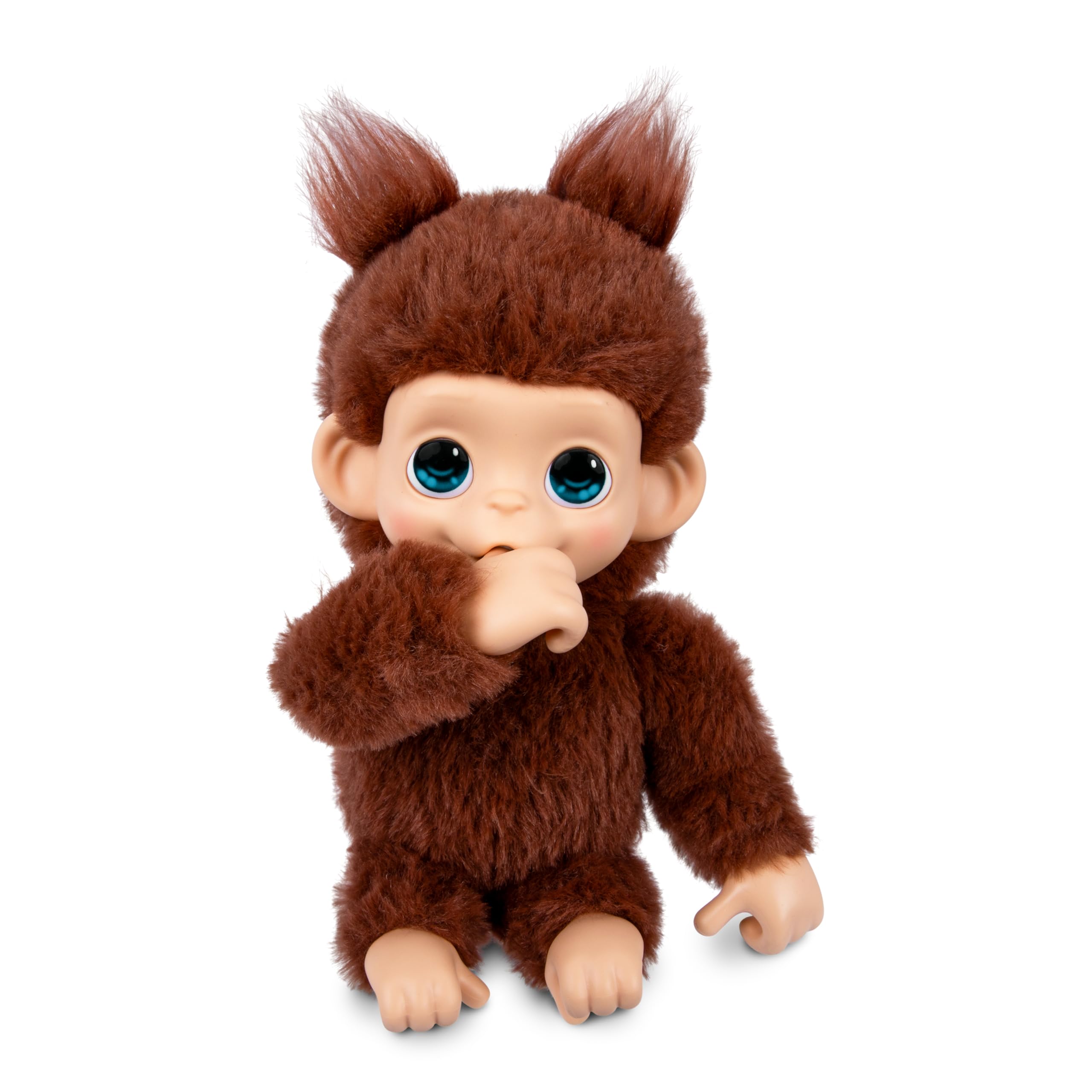Little Live Pets Baby Monkey Minis – interaktiver Plüschaffe Chikki Cherry mit über 20 realistischen Geräuschen & Reaktionen, 18,8 cm, weiches braunes Fell und griffige Hände & Füße, sammle alle 3