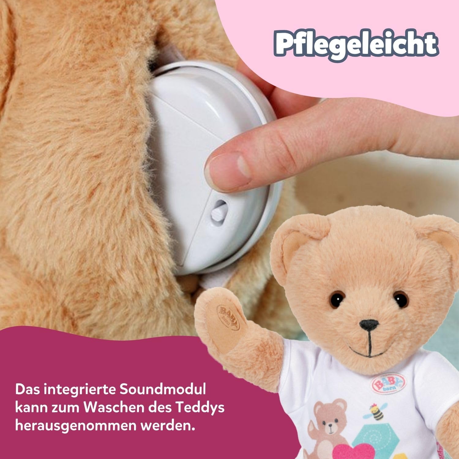 BABY Born Singender Teddy - Plüschbär mit Soundfunktion & weißem Strampler - Bewegliche Arme & Beine - Geeignet für Kinder ab 18 Monaten - singt 5 deutsche Lieder aus der Serie
