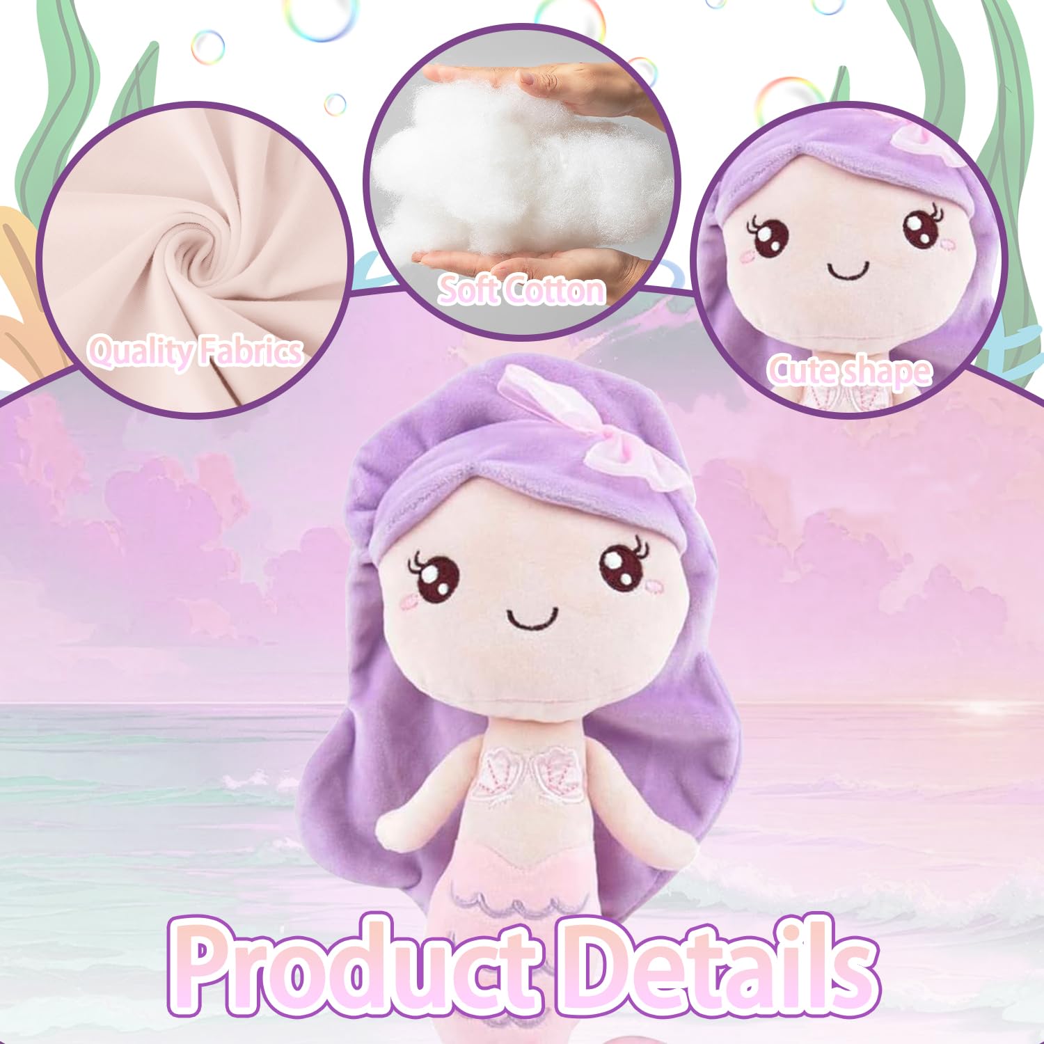 WELLXUNK Meerjungfrau Plüsch Spielzeug, Meerjungfrau Soft Toys, Meerjungfrau Plüschtier, Meerjungfrau Kuscheltier, Meerjungfrau Plushies, Kawaii Plüsch Puppe Meerjungfrau Geschenke für Mädchen