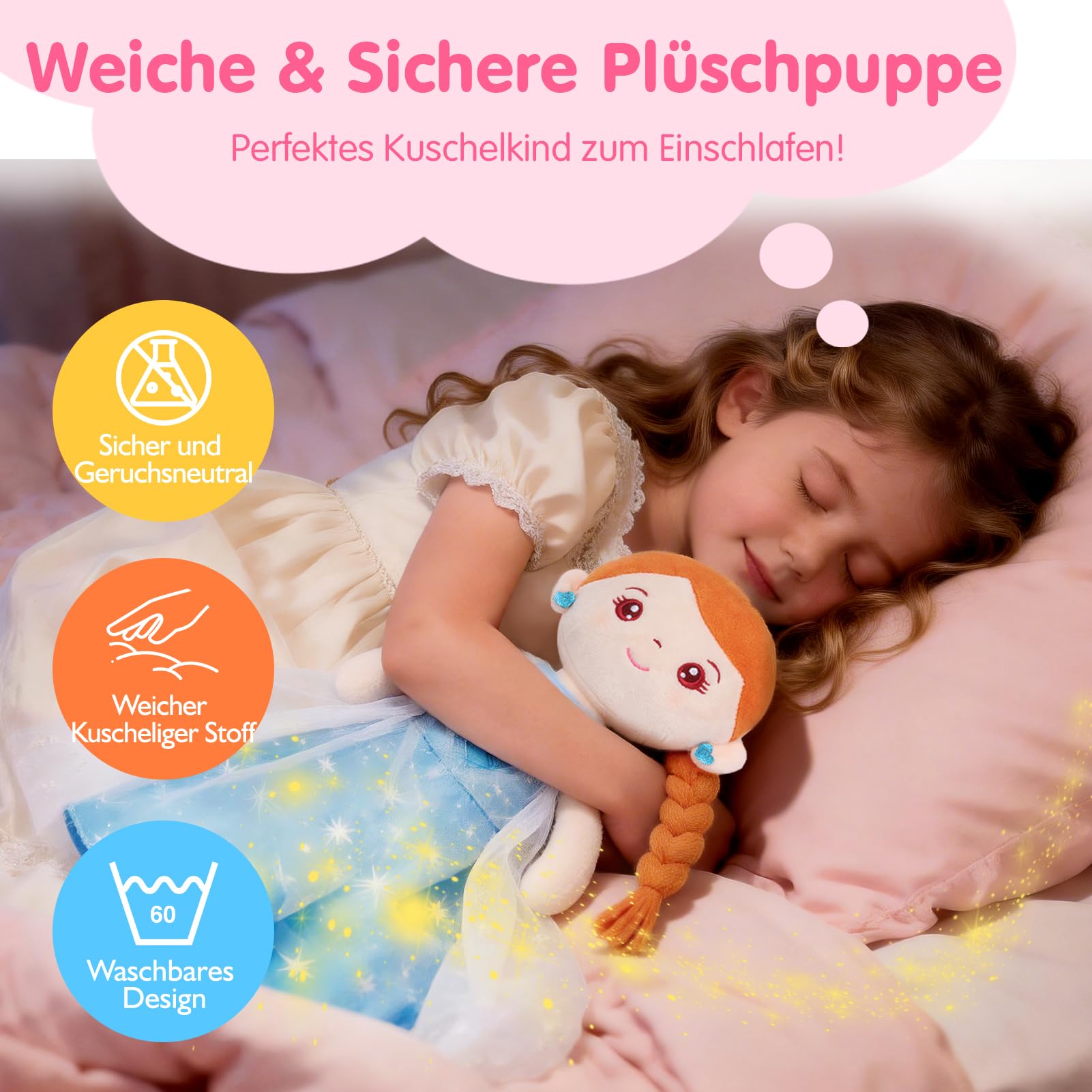 hahaland Anziehpuppe Mädchen Spielzeug ab 3-6 Jahre, Prinzessin Meerjungfrau & Einhorn Spielzeug, Weiche Plüschpuppe mit 3 Outfits und Schloss Tasche, Kindertag Geschenk Mädchen 3 4 5 6 Jahre