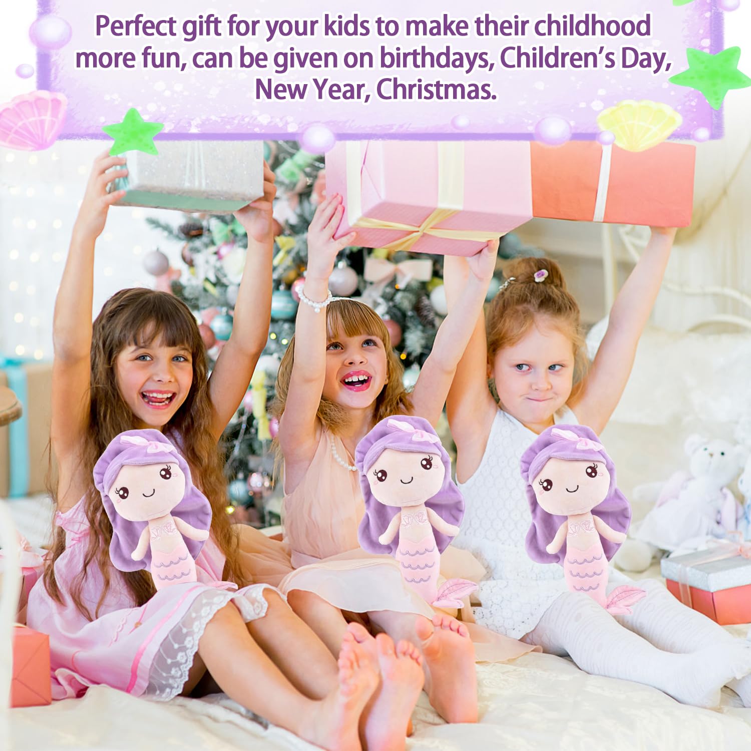 WELLXUNK Meerjungfrau Plüsch Spielzeug, Meerjungfrau Soft Toys, Meerjungfrau Plüschtier, Meerjungfrau Kuscheltier, Meerjungfrau Plushies, Kawaii Plüsch Puppe Meerjungfrau Geschenke für Mädchen