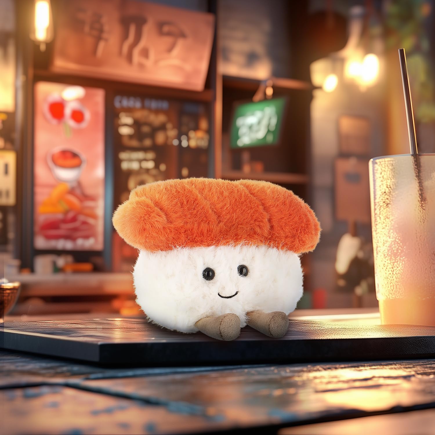 Apricot Lamb Lachs Sushi Lebensmittel Essen Plüschtiere für Kinder, weiche niedliche Kuscheltier für Baby Mädchen und Jungen, Flauschige Sushi Mehrfarbig 8 cm