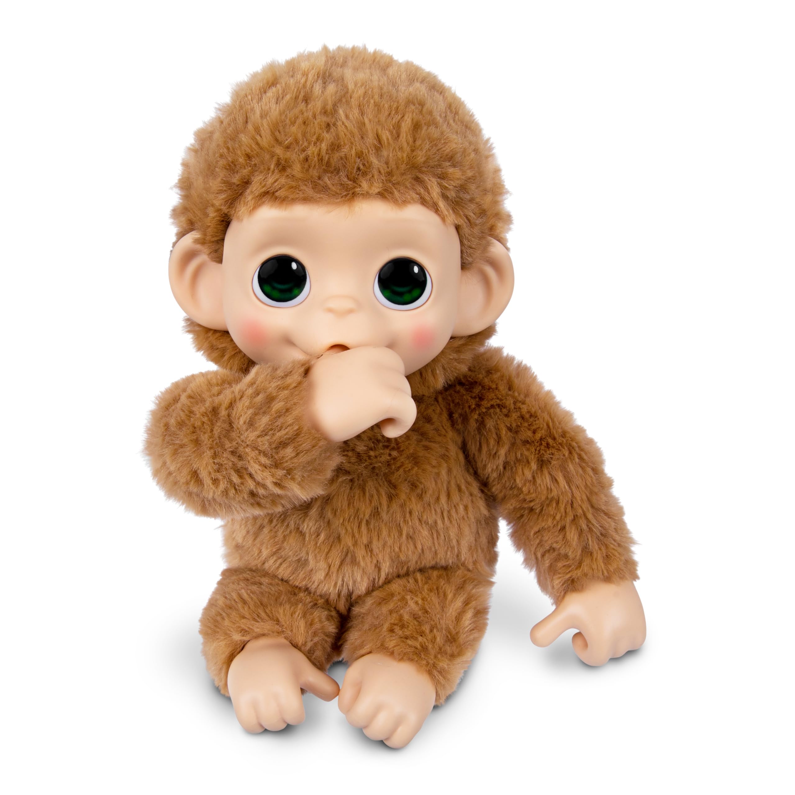 Little Live Pets Baby Monkey Minis – interaktiver Plüschaffe Pepi Peach mit über 20 realistischen Geräuschen & Reaktionen, 18,8 cm, weiches braunes Fell und griffige Hände & Füße, sammle alle 3
