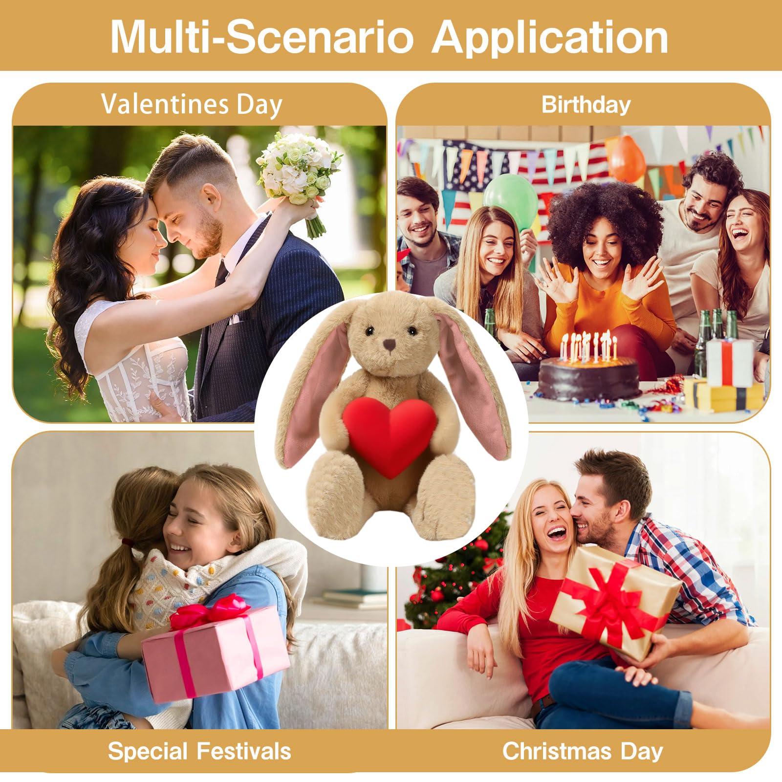 DRAJOIN Personalisiertes Plüsch Häschen mit Herz, Personalisiertes Plüsch Häschen mit Foto als Langohr Bunny Stuffed Animal als Babygeschenk, Geburtstagsgeschenk für Kinder und Erwachsene, 25 cm