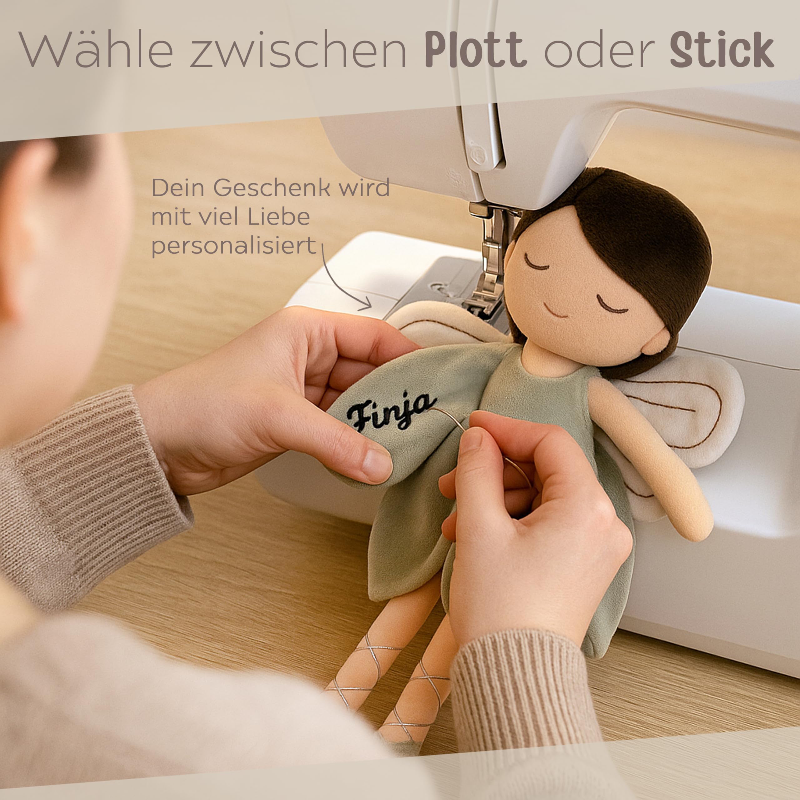 wunderwunsch personalisierte Fee als Taufgeschenk Mädchen, Fairy, Geschenk Geburt, Puppe, Baby, 1. Geburtstag Girly, Kuscheltier individualisiert (Schwarze Haare)