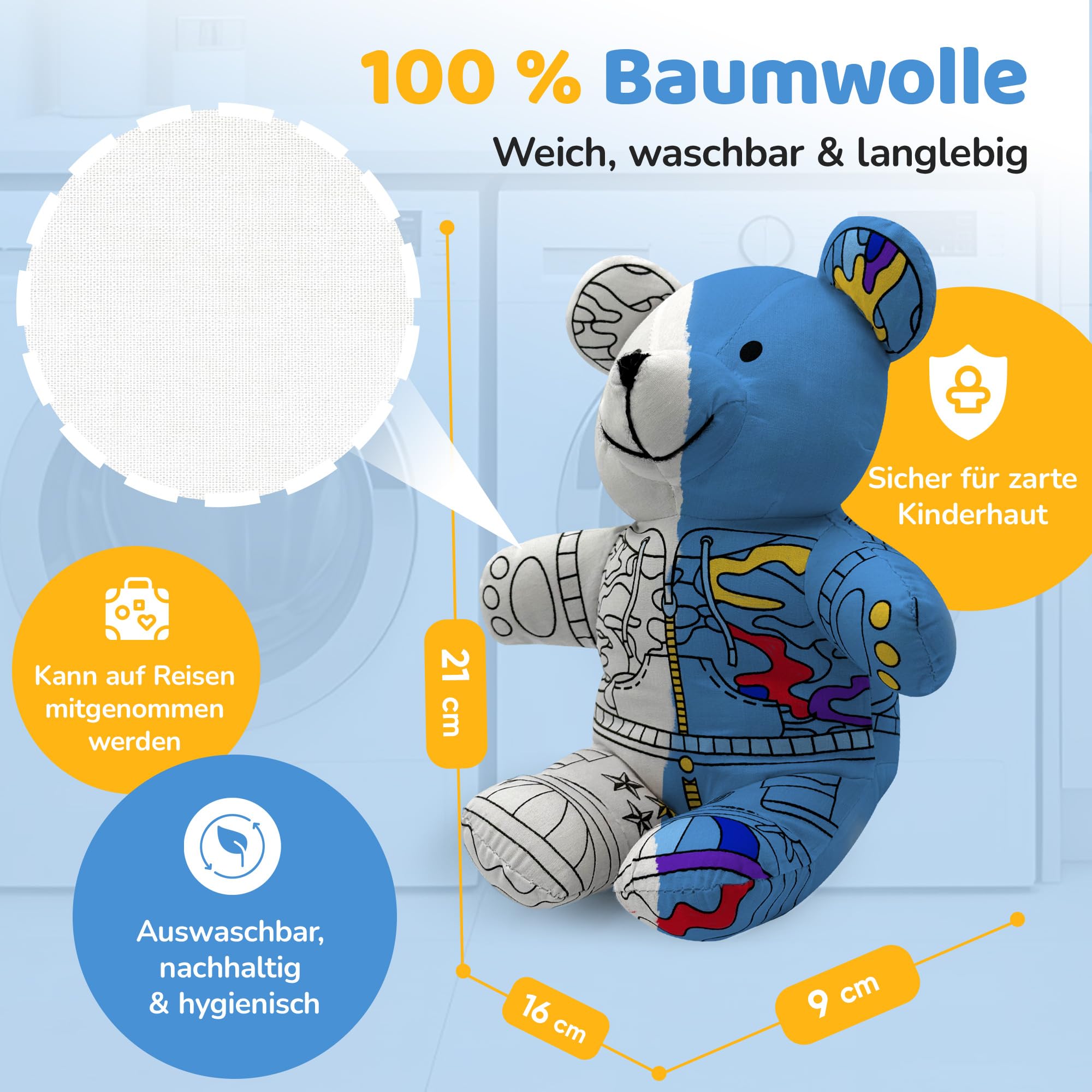 Mumore Montessori Spielzeug ab 3 Jahren Kuscheltier zum Anmalen|Stofftier mit 10 auswaschbaren Filzstiften| Fördert Kreativität & Motorik[Wiederverwendbar & Waschbar] Geschenk Mädchen Junge Teddy