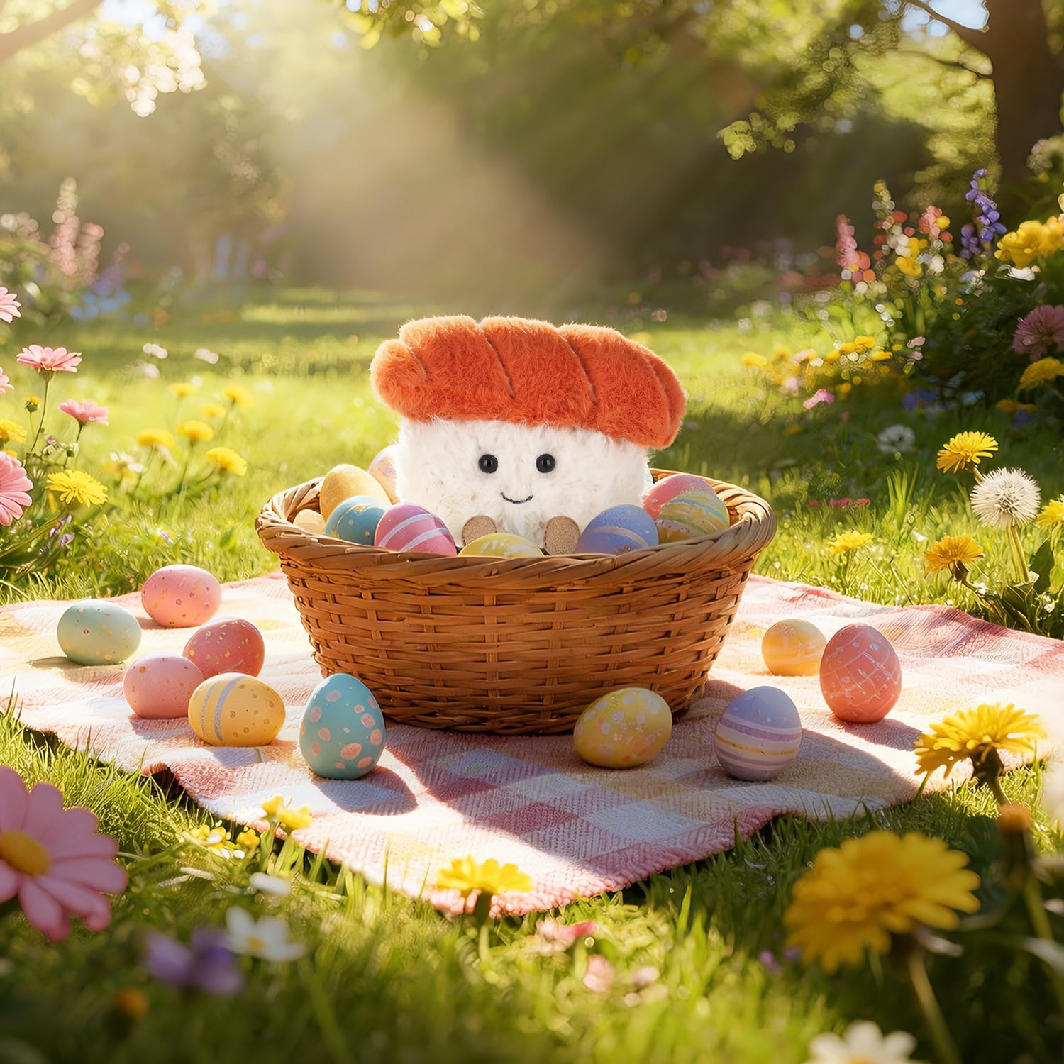 Apricot Lamb Lachs Sushi Lebensmittel Essen Plüschtiere für Kinder, weiche niedliche Kuscheltier für Baby Mädchen und Jungen, Flauschige Sushi Mehrfarbig 8 cm