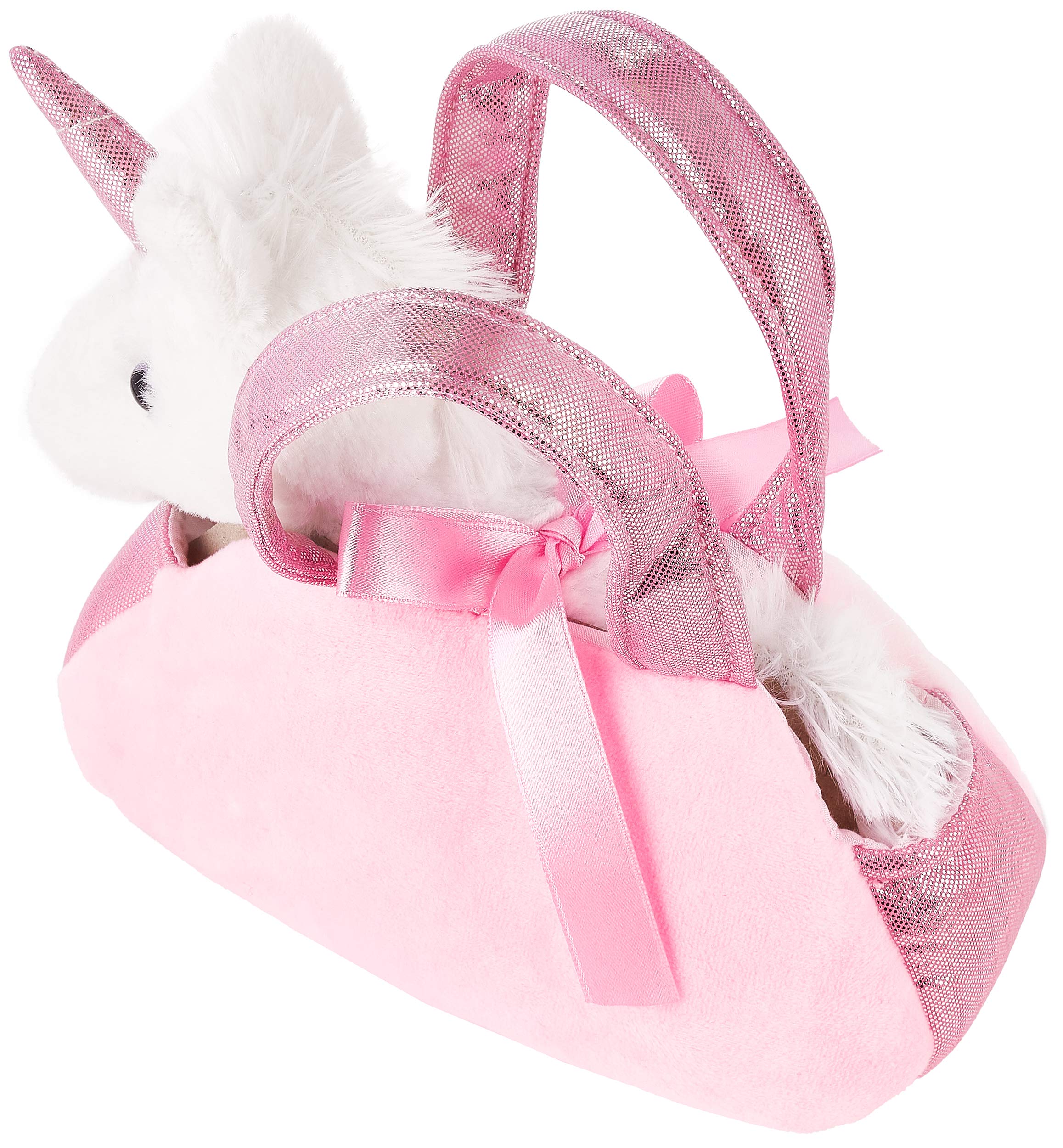 BRUBAKER Einhorn Tasche Weiß - 20 cm - Plüschtier in Handtasche - Plüsch Stofftier Kuscheltier - Rosa